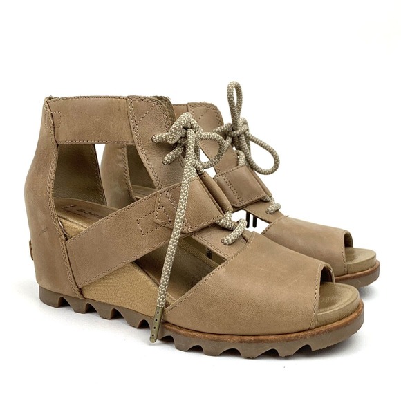 Sorel Shoes - SOREL JOANIE Lace-up Tan Wedge Sandal - 7